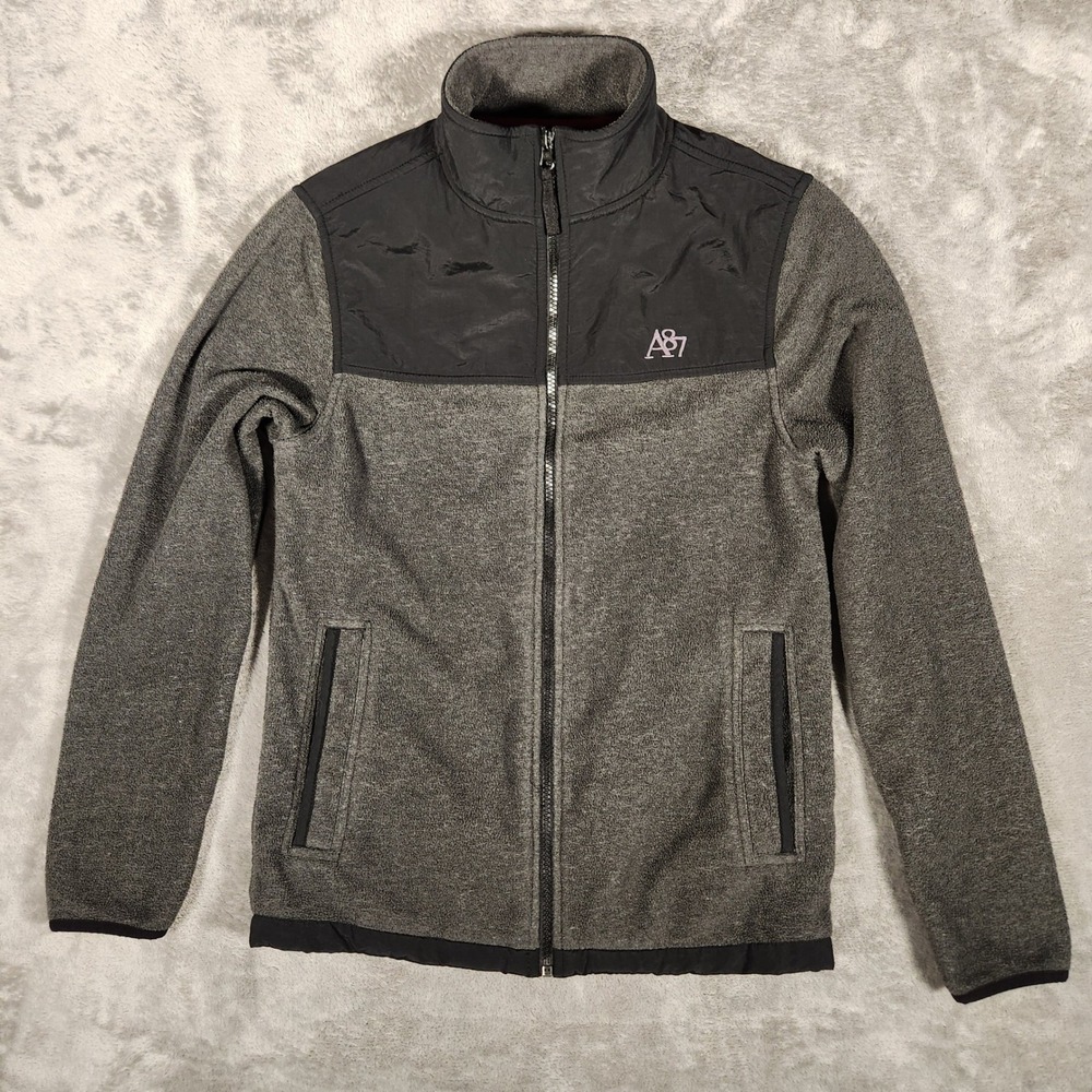 Aeropostale Fleece Jacket Mens XS Grey Black Excellent Full Zip Colorblock A87